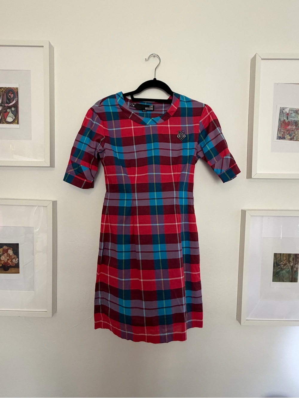Love Moschino Red and Blue Plaid Short Sleeve Dress